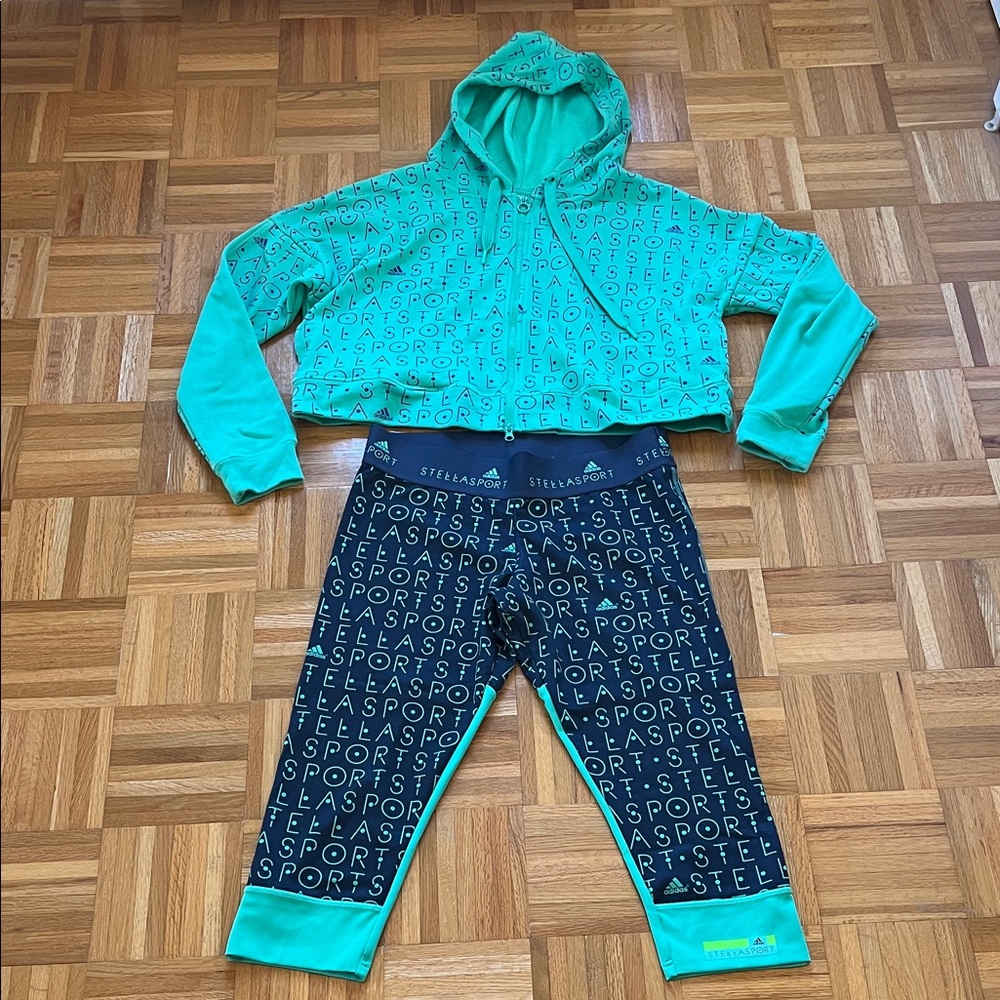 ADIDAS BY STELLA MCCARTNEY STELLA SPORT Cropped Hoodie & Running Tights Set L - Picture 1 of 16